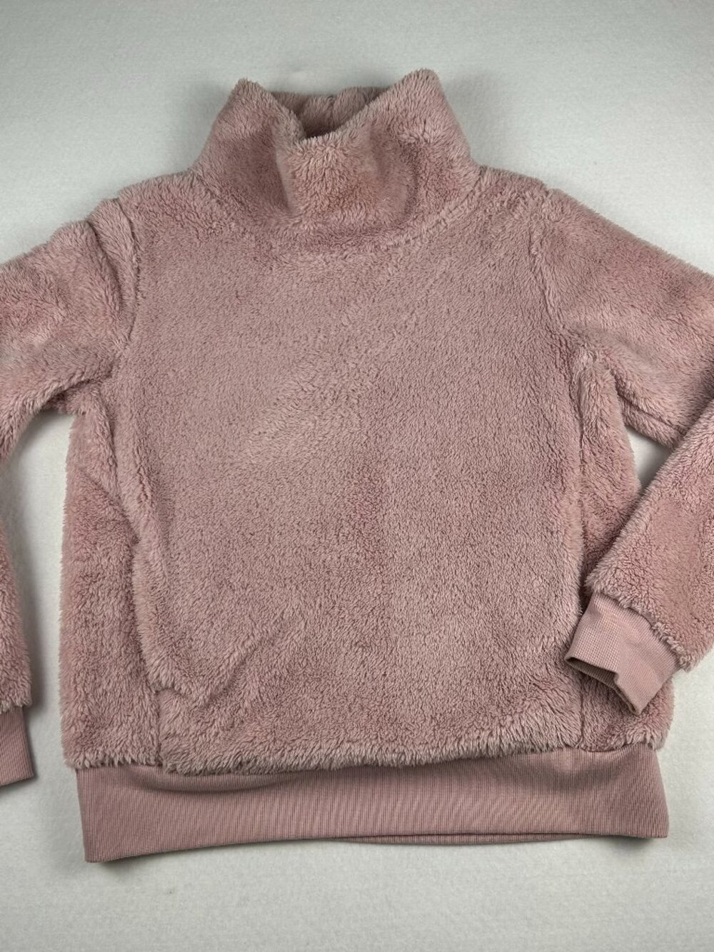 Lukka Lux | Pink Turtleneck Teddy Bear Sherpa Kangaroo Pocket Sweatshirt Size M